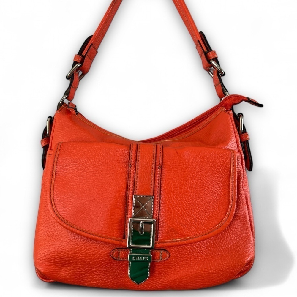 Chaps Orange Vegan Leather Shoulder Bag Purse Silver Hardware Adjustable Strap